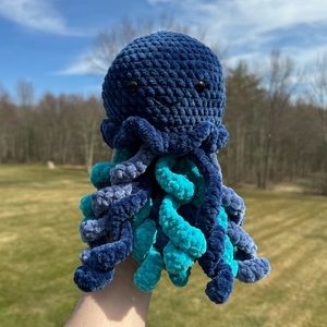 Blue and teal handmade jellyfish stuffed animal amigurumi